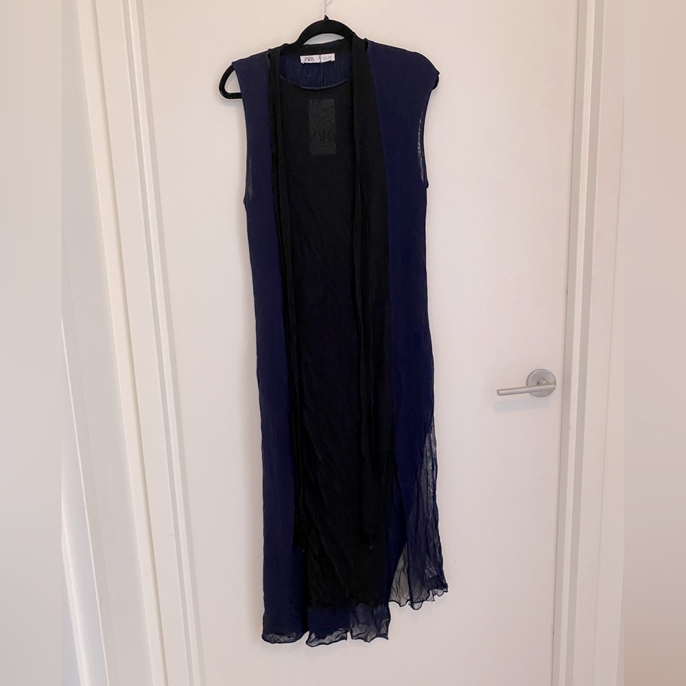 ZARA navy and black distressed party dress sz M; NWT